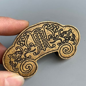 Antique Ruyi Pen Holder, Brass Mini Pen Holder, Small Boutique Paperweight Ornament for Study