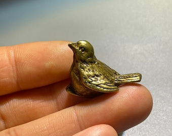 two pieces Brass Sparrow Statue, Fun Bird Pet Ornament, Brass Antique Tea Pet