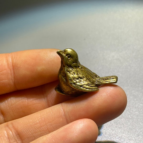 two pieces Brass Sparrow Statue, Fun Bird Pet Ornament, Brass Antique Tea Pet