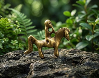 Miniature Brass Horse Rider Figurine, Rustic Metal Equestrian Sculpture, Tiny Vintage Style Desk Decor, Horse Lover Collector Gift