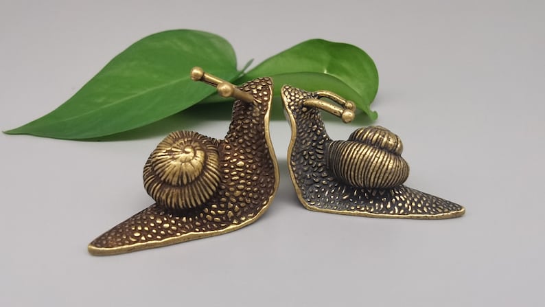 Two brass copper mini snails, animal ornaments, antique desk copper tea set living room ornaments