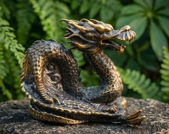 Brass Zodiac Dragon Ornament, Retro Desk Decor, Pen Holder Paperweight