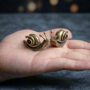 Steampunk Brass Snail Pair, Turbo Shell Sculpture Set, Mechanical Desk Decor
