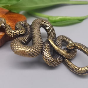 Vintage Brass Snake Keychain Pendant, Zodiac Snake, Nafu Luggage Pendant, Small Bronze Crafts