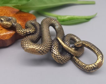 Vintage Brass Snake Keychain Pendant, Zodiac Snake, Nafu Luggage Pendant, Small Bronze Crafts