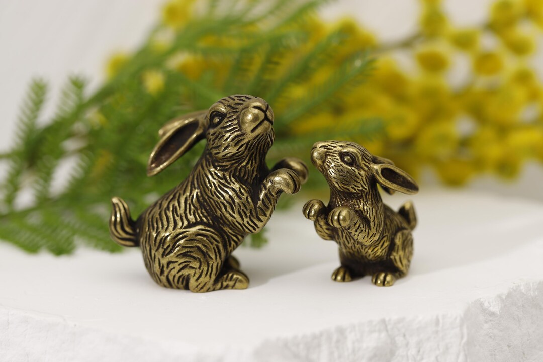 Vintage Brass Rabbit Statue - Handcrafted Mini Bunny Figurine, Lucky ...