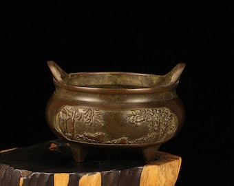 Pure Copper Incense Burner, Antique Three-Legged Xuande Design