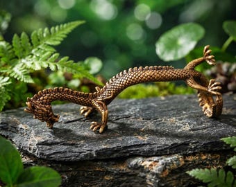 Brass Dragon Figurine,  Metal Mythical Creature Statue, Tabletop Bookshelf Decor, Fantasy Lover Gift, Miniature Collecti