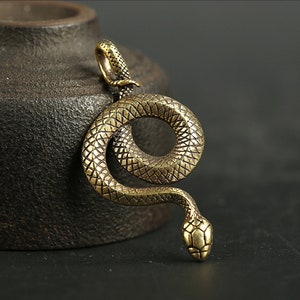 Old coil snake brass vintage, zodiac snake, car key chain pendant