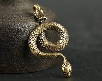 Old coil snake brass vintage, zodiac snake, car key chain pendant