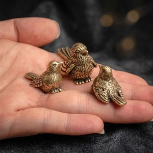 Brass Sparrow Bird Figurines, Antique Decorative Tea Pets