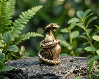 Brass Snake Figurine, Miniature Serpent Statue for Tabletop Decor, Gothic Animal Collectible, Small Metal Reptile Gift