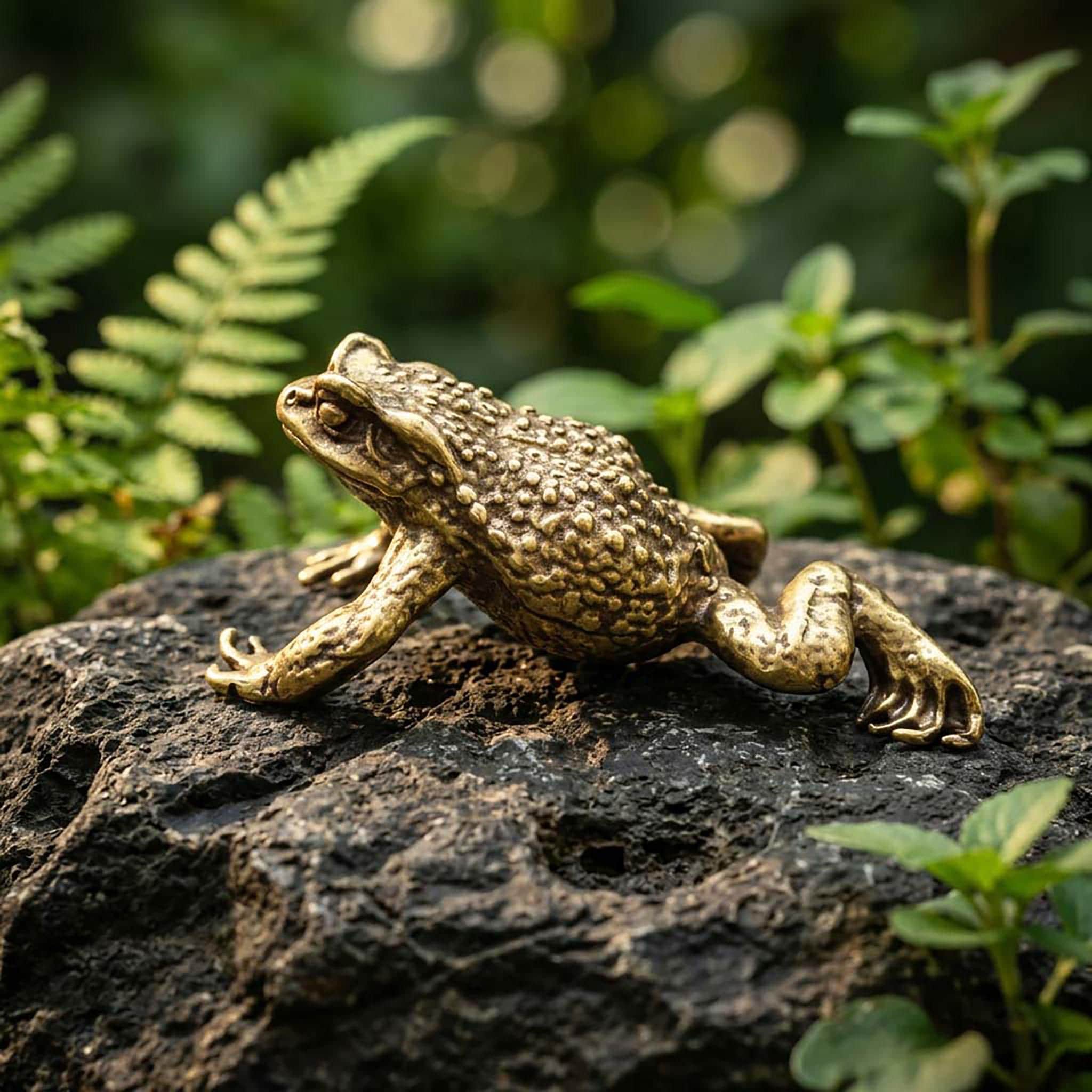 Brass Toad Figurine, Miniature Metal Frog Sculpture, Vintage Style