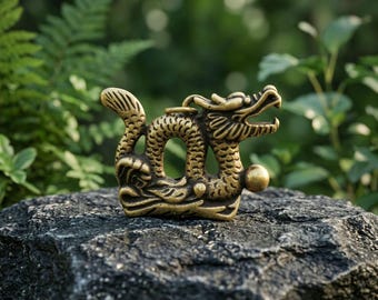 Brass Dragon Figurine, Miniature Mythical Statue, Small Desk Ornament, Fantasy Lover Gift, Vintage Style Metal Collectible