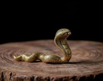 Brass Snake Figurine, Miniature Cobra Statue, Small Metal Reptile Sculpture, Vintage Style Desk Decor, Curiosity Cabinet Accent