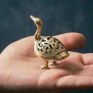 Vintage Brass Duck Figurine Hollow Incense Burner Mini Animal Statue