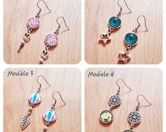 Boucles d'oreilles cabochon, boucles cabochon, boucle cabochon, bijou cabochon,