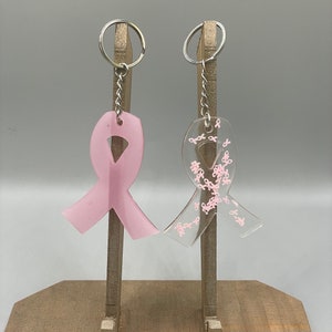 Breast Cancer Awareness Ribbon Support survivor fighter Warrior Keychain by SLO Poured Creations