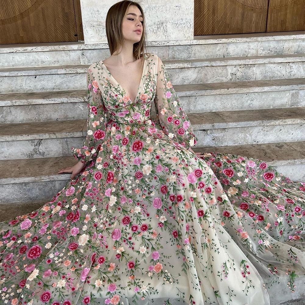 floral long prom dress