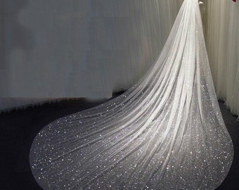 Bling Bling Bridal Veils/ Sparkly White Long Cathedral Gliters Wedding Veil With Comb