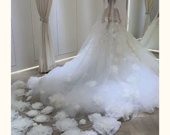 New Design Bride Princess 2Teirs Long Trailing Veil/ 5 M Three-dimensional Flowers Wedding Cathedral Veils
