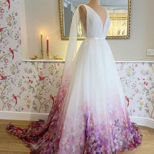 Halter Neck Chiffon A Line Garden Floral Print Wedding Dress/ - Etsy