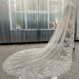 Luxury Cathedral Length Bridal Veils/ One Layer White or Ivory Long Wedding Veil for Bride with Metal Comb