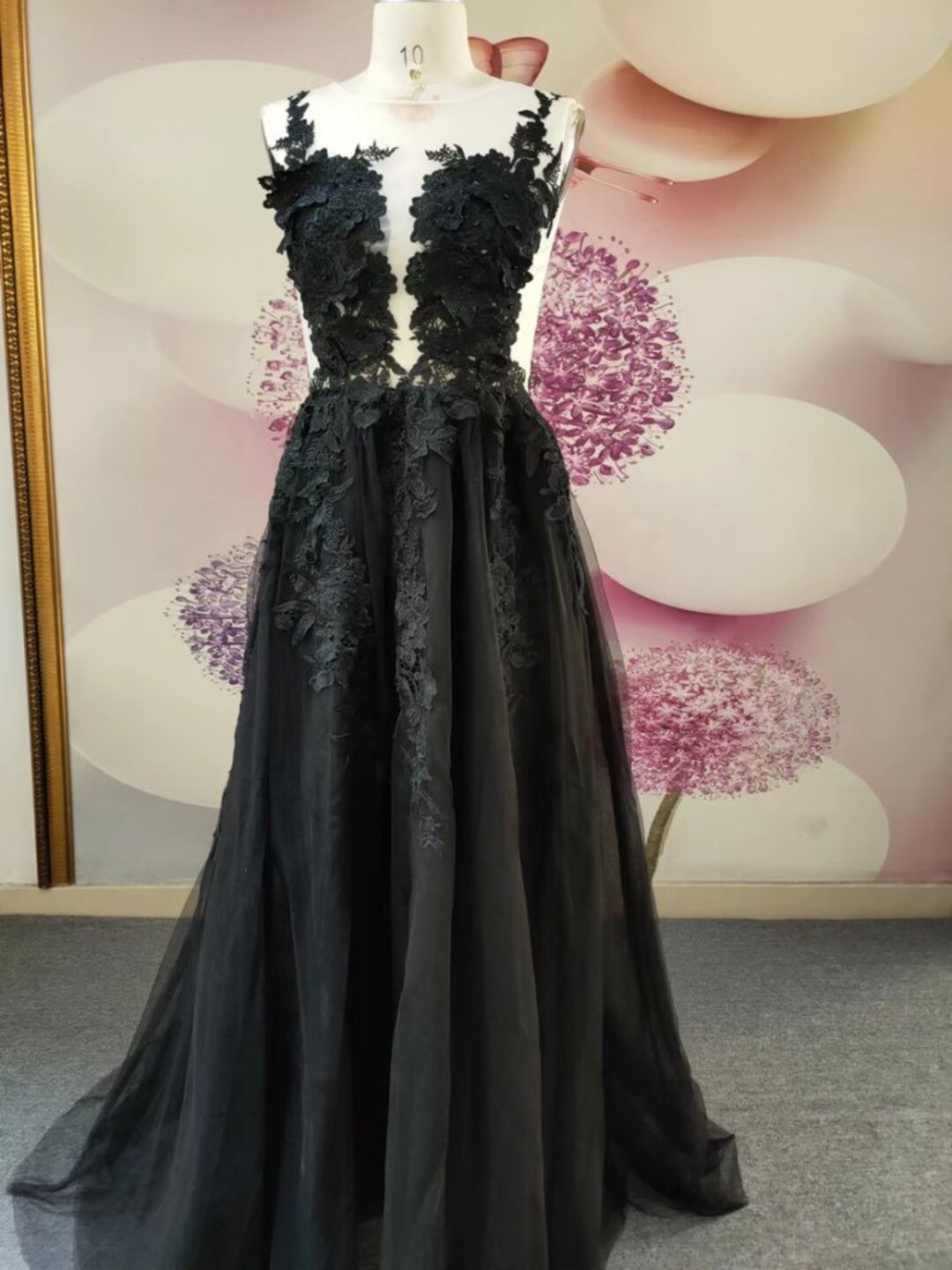 Gothic Black A-line Tulle Prom Dress,Elegant Black Party Dress Y1154