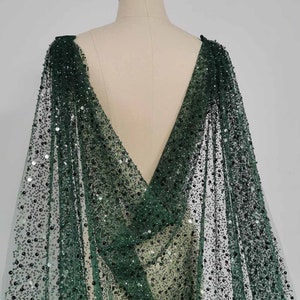 Sparkle Heavy Green Cape Veil with Beads Pearls/ Luxury Bridal Bolero 3 Meters Shoulder Veil with Pins/ Wedding Accessories