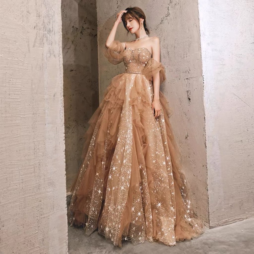 Starry layered store tulle long dress