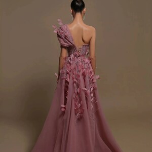 Couture Mauve Prom Gown/ Formal Party Dresses With Feathers/ - Etsy