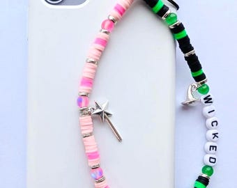 Wicked Inspired Beaded Phone Charm Strap: Witch Hat & Wand