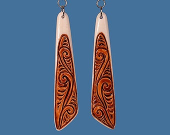 Bone Drop Earrings with Brown Stain