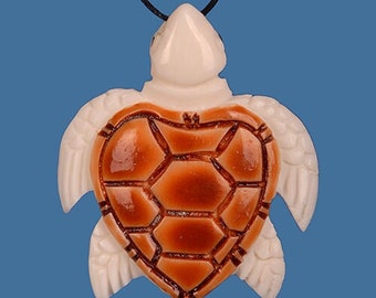 Bone Turtle Pendant Necklace with Stain - Handmade Māori Bone Craving from New Zealand