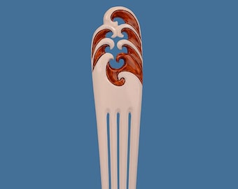 Large Bone Heru Wave Design - Handmade Māori Bone Carving from New Zealand