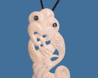 Bone Tiki Pendant Necklace - Handmade Māori Bone Carving from New Zealand