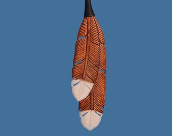 Brown Double Huia Feather Pendant Necklace - Handmade Māori Bone Carving from New Zealand