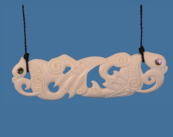 Bone Double Manaia XL Necklace - Handmade Bone Carving from New Zealand