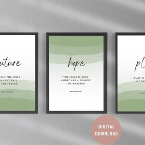 Watercolor Montessori Quotes Print Set: Green Kids Room Decor (Digital Download)