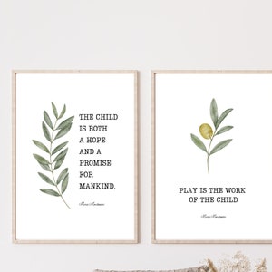 Citations d'art mural floral aquarelle Montessori, le jeu est l'oeuvre d'un enfant, décoration imprimable, citations pour enfants, salle de classe, impression école à la maison