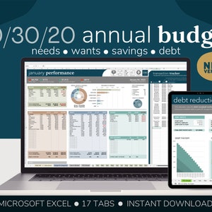 50/30/20 Annual Budget Spreadsheet |  2024 Yearly Budget Tracker | Excel Budget Template | Financial Planner | Loud Budgeting