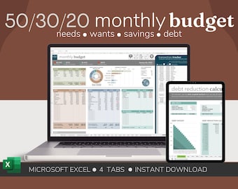 Hoja de cálculo de presupuesto mensual 50/30/20 / Seguimiento de presupuesto / Seguimiento de presupuesto 2026 / Plantilla de presupuesto de Excel / Planificador financiero / Presupuesto en voz alta