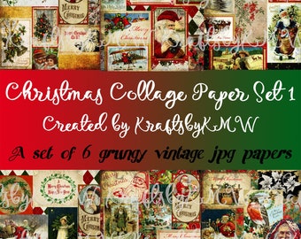 Vintage Christmas Collage Paper Set 1