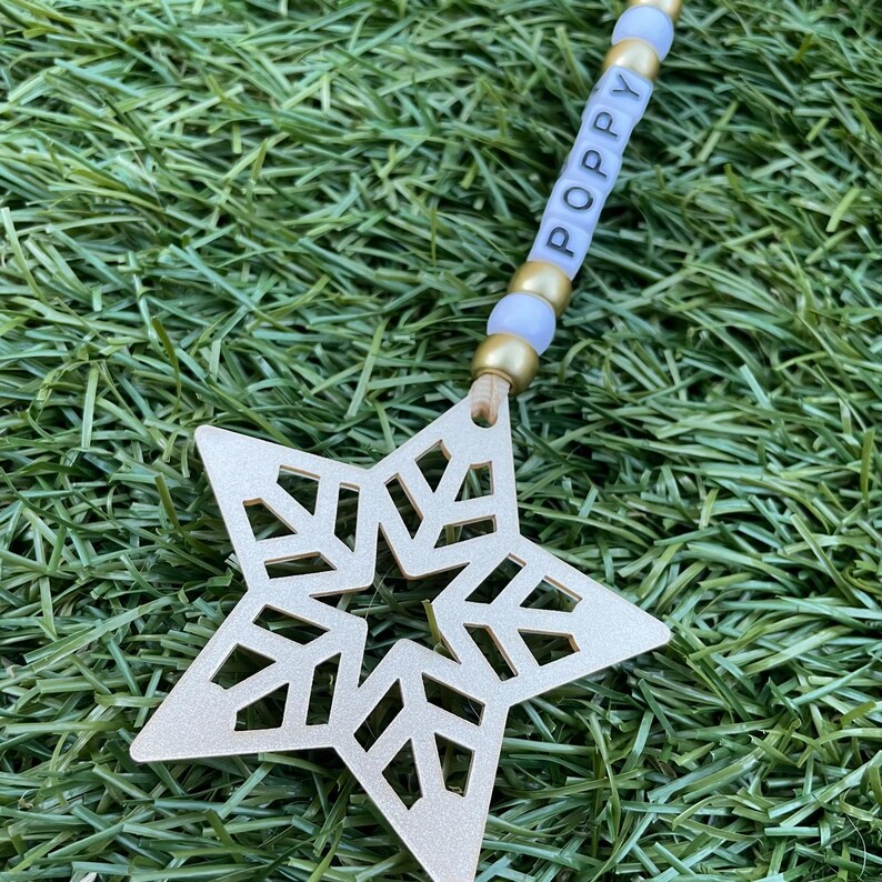 Bead and Star Shape Personalised Name Decoration Gold Christmas Nursery