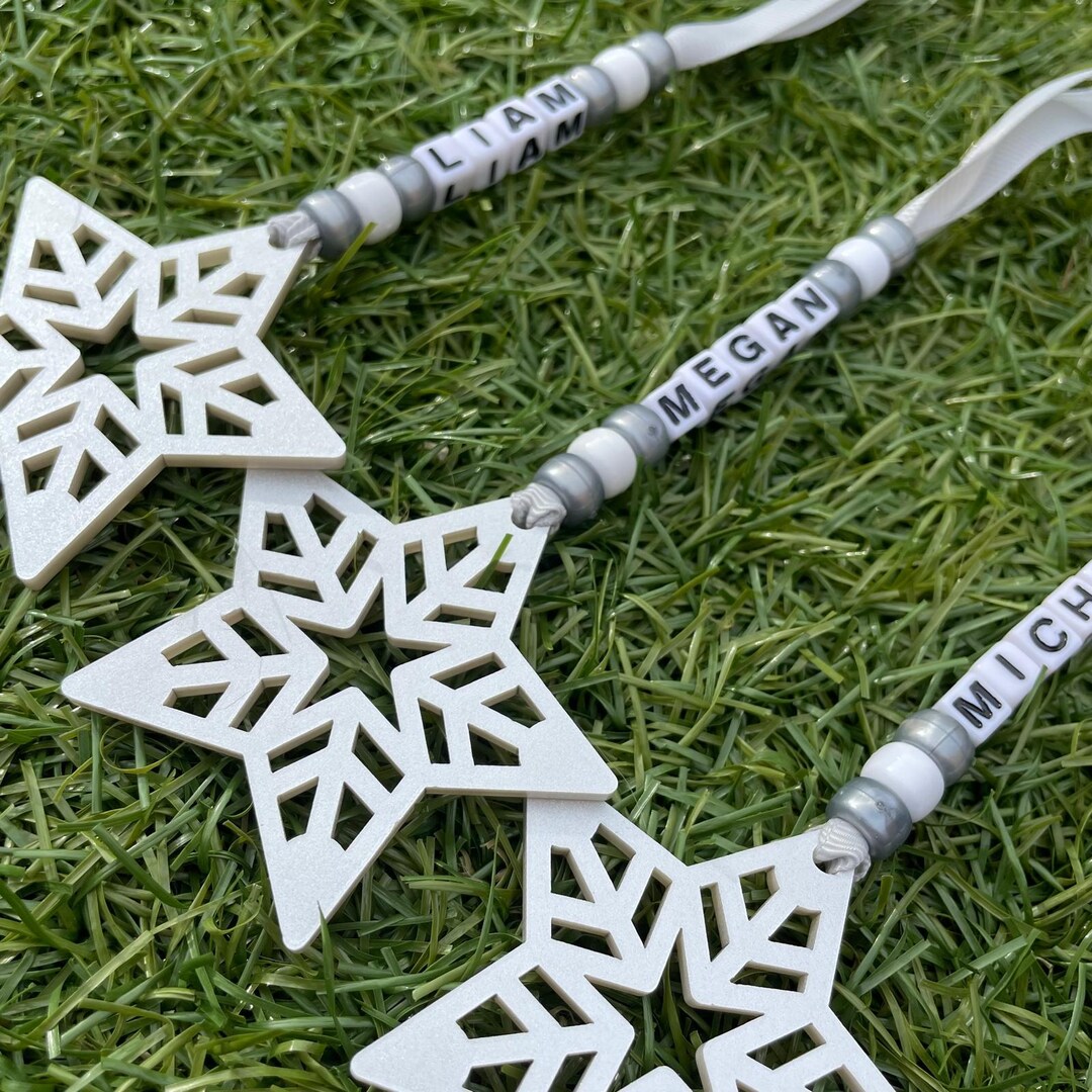 Bead and Star Shape Personalised Name Decoration Silver Christmas