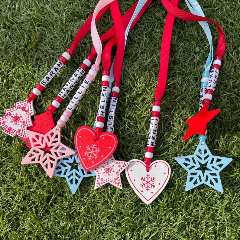 Bead and Star Shape Personalised Name Decoration Silver Christmas