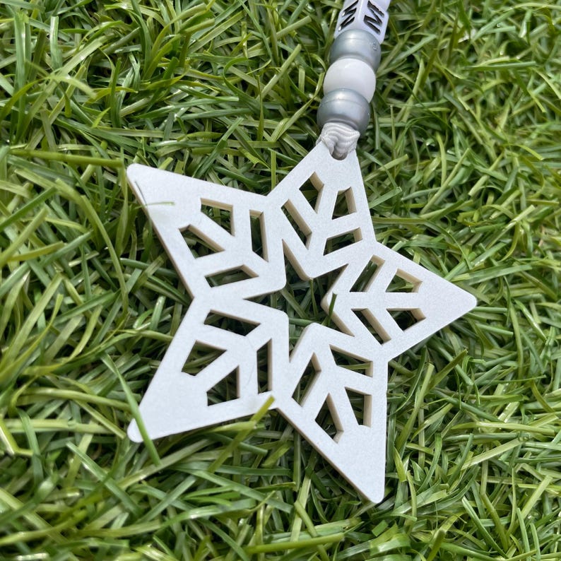 Bead and Star Shape Personalised Name Decoration Silver Christmas