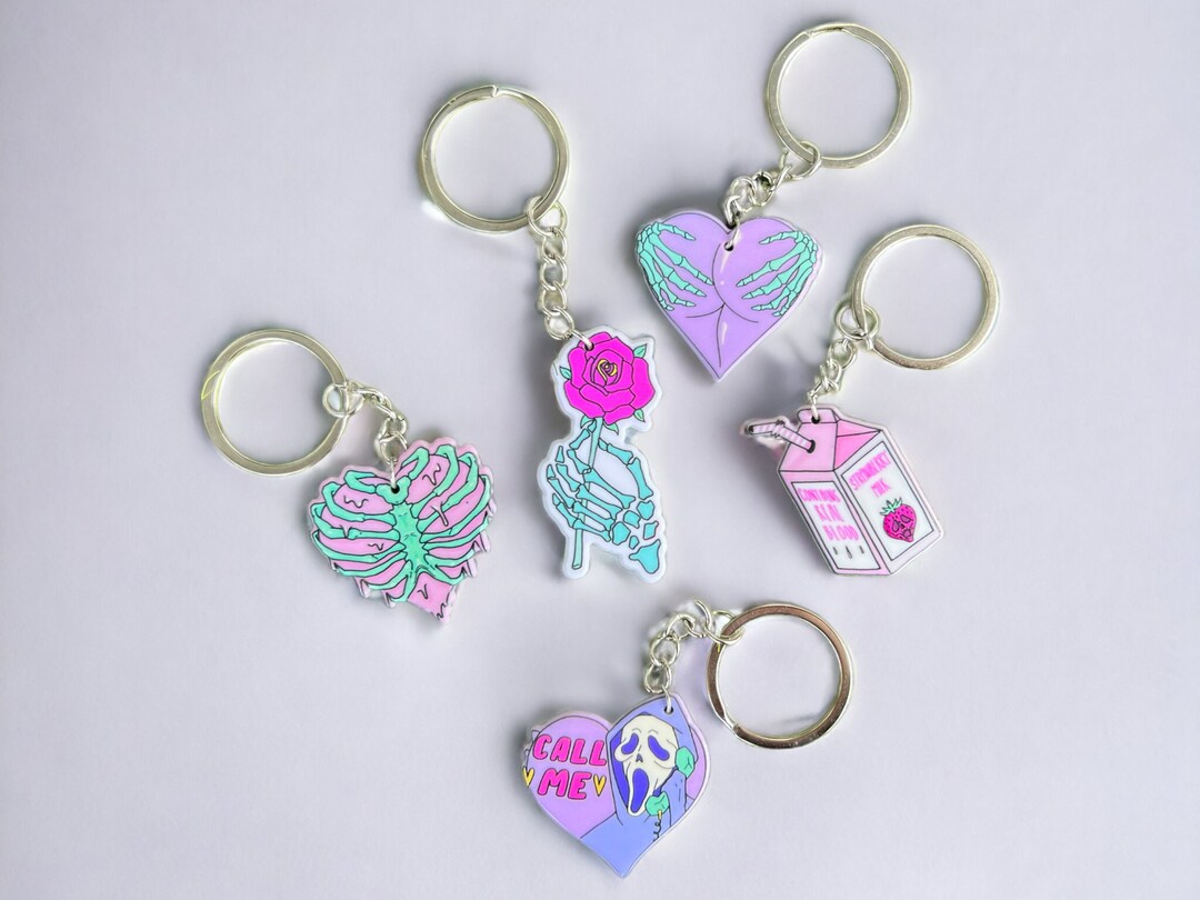 Halloween Keychains Neon Color Keychain Skeleton Keychain Etsy