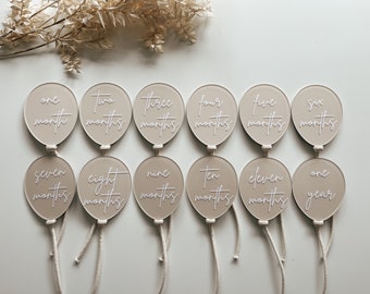 Set of Baby Monthly Milestones | Balloons | Newborn | Acrylic | Gift | Keepsake
