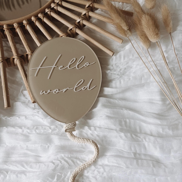 Hello World Baby Balloon Disc | Acrylic | Photo Prop | Birth Announcement